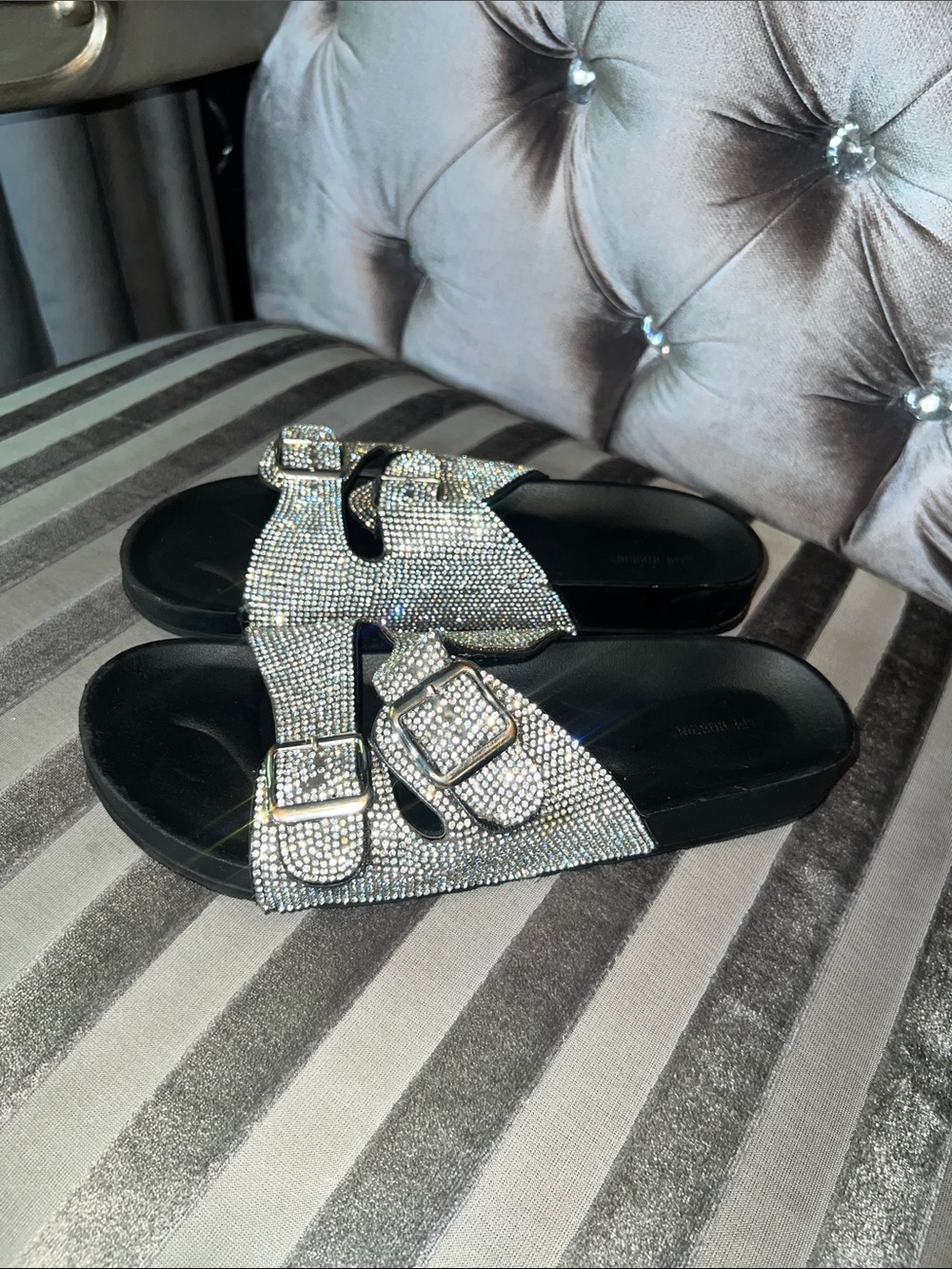 ⁠✨💎 Cape Robbin Rhinestone Bling Double Buckle Sandals Size 10 🪩💎⁠